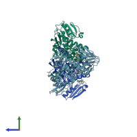 PDB entry 1kyw coloured by chain, side view.