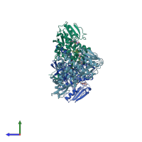 PDB entry 1kyz coloured by chain, side view.