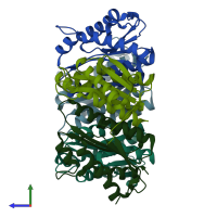 PDB entry 1kz1 coloured by chain, side view.