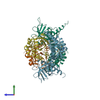 PDB entry 1kz7 coloured by chain, side view.