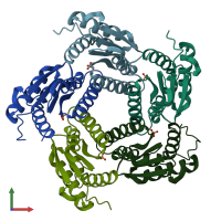 PDB entry 1kz9 coloured by chain, front view.