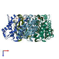 PDB entry 1kz9 coloured by chain, top view.