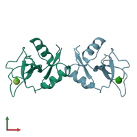PDB entry 1kzb coloured by chain, front view.