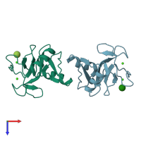PDB entry 1kzb coloured by chain, top view.