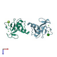 PDB entry 1kze coloured by chain, top view.