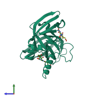 PDB entry 1kzl coloured by chain, side view.