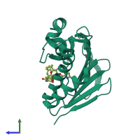 PDB entry 1kzn coloured by chain, side view.