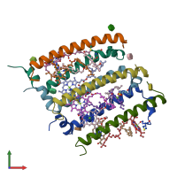 PDB entry 1kzu coloured by chain, front view.