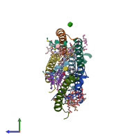 PDB entry 1kzu coloured by chain, side view.
