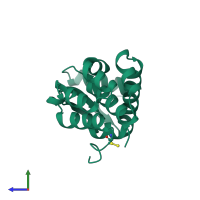 PDB entry 1l03 coloured by chain, side view.