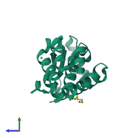 PDB entry 1l0k coloured by chain, side view.