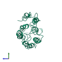 PDB entry 1l0m coloured by chain, side view.