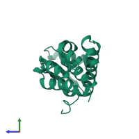 PDB entry 1l18 coloured by chain, side view.