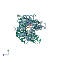 PDB entry 1l1e coloured by chain, side view.
