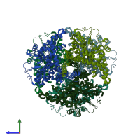 PDB entry 1l1f coloured by chain, side view.