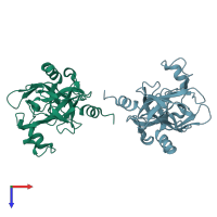 PDB entry 1l1j coloured by chain, top view.