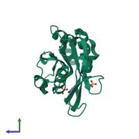 PDB entry 1l1q coloured by chain, side view.
