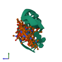 PDB entry 1l1v coloured by chain, ensemble of 6 models, side view.