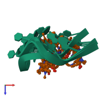 PDB entry 1l1v coloured by chain, ensemble of 6 models, top view.