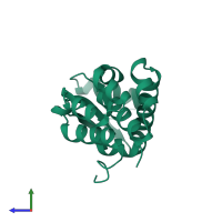 PDB entry 1l21 coloured by chain, side view.