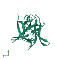 PDB entry 1l2h coloured by chain, side view.