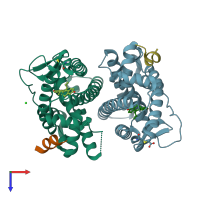 PDB entry 1l2i coloured by chain, top view.