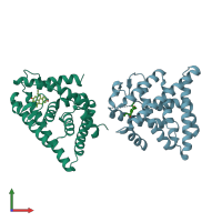 PDB entry 1l2j coloured by chain, front view.