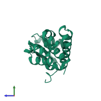 PDB entry 1l34 coloured by chain, side view.