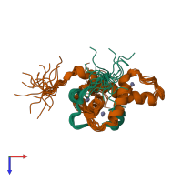 PDB entry 1l3e coloured by chain, ensemble of 17 models, top view.