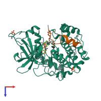 PDB entry 1l3r coloured by chain, top view.