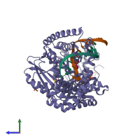 PDB entry 1l3t coloured by chain, side view.