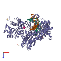 PDB entry 1l3t coloured by chain, top view.