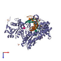 PDB entry 1l3u coloured by chain, top view.
