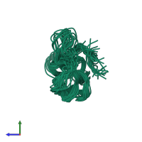 PDB entry 1l3x coloured by chain, ensemble of 20 models, side view.