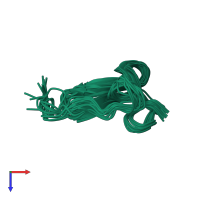 PDB entry 1l3y coloured by chain, ensemble of 15 models, top view.
