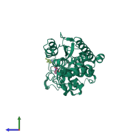 PDB entry 1l4k coloured by chain, side view.