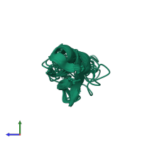 PDB entry 1l4v coloured by chain, ensemble of 18 models, side view.