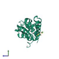 PDB entry 1l56 coloured by chain, side view.