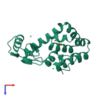 Monomeric assembly 1 of PDB entry 1l66 coloured by chemically distinct molecules, top view.