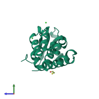 PDB entry 1l69 coloured by chain, side view.