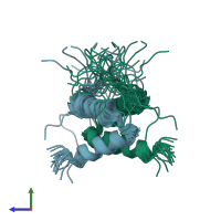 PDB entry 1l6e coloured by chain, ensemble of 24 models, side view.