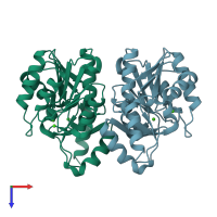 PDB entry 1l6r coloured by chain, top view.