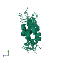 PDB entry 1l7b coloured by chain, ensemble of 10 models, side view.