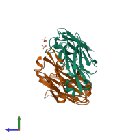 PDB entry 1l7i coloured by chain, side view.