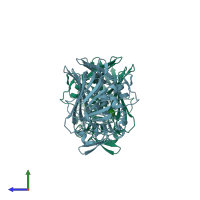 PDB entry 1l7k coloured by chain, side view.