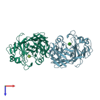 PDB entry 1l7k coloured by chain, top view.