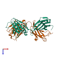 PDB entry 1l7t coloured by chain, top view.