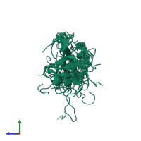 PDB entry 1l7y coloured by chain, ensemble of 24 models, side view.