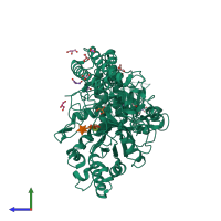PDB entry 1l8n coloured by chain, side view.