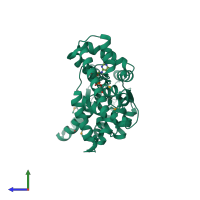 PDB entry 1l8q coloured by chain, side view.